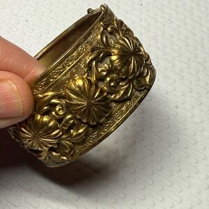 Elegant Gold Floral Bangle Bracelet. See photos for wear.